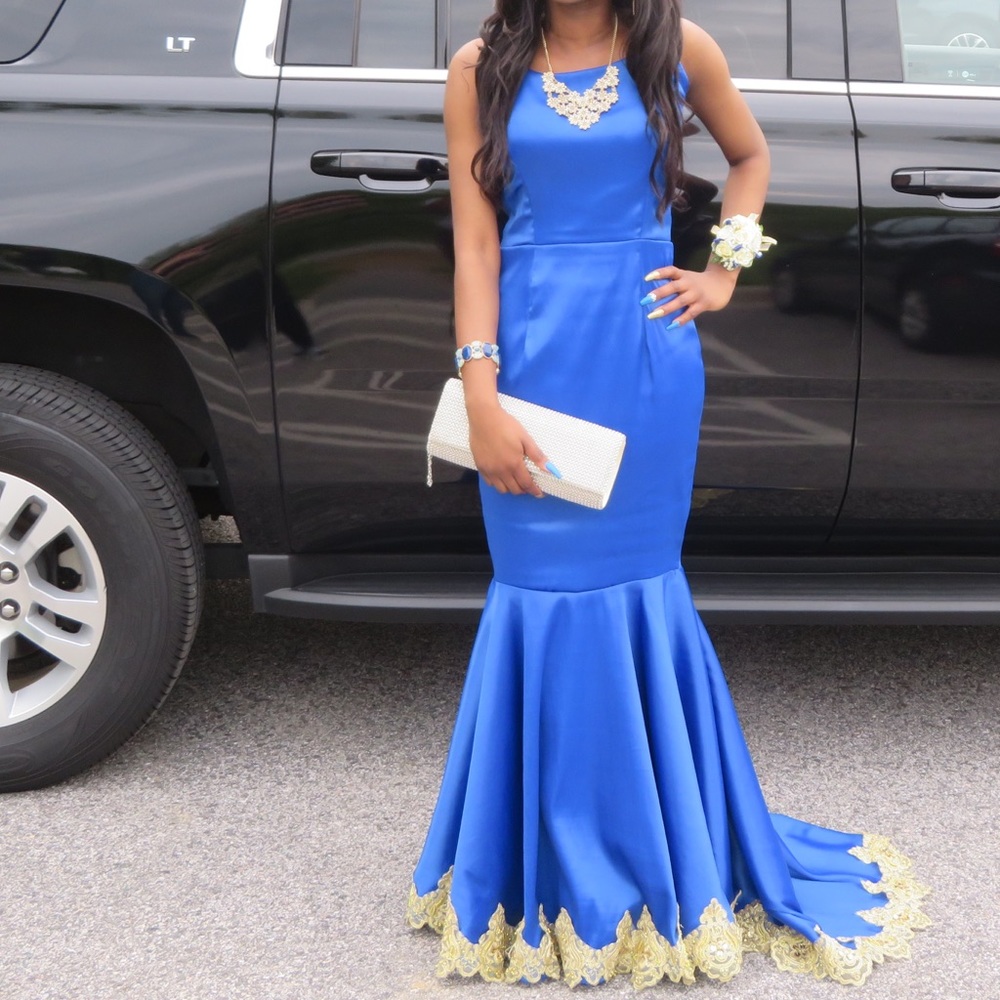 Blue and Gold Prom Dress
